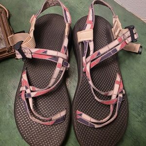 Chaco Women's Black Sandals with Red, Blue & Cream Straps